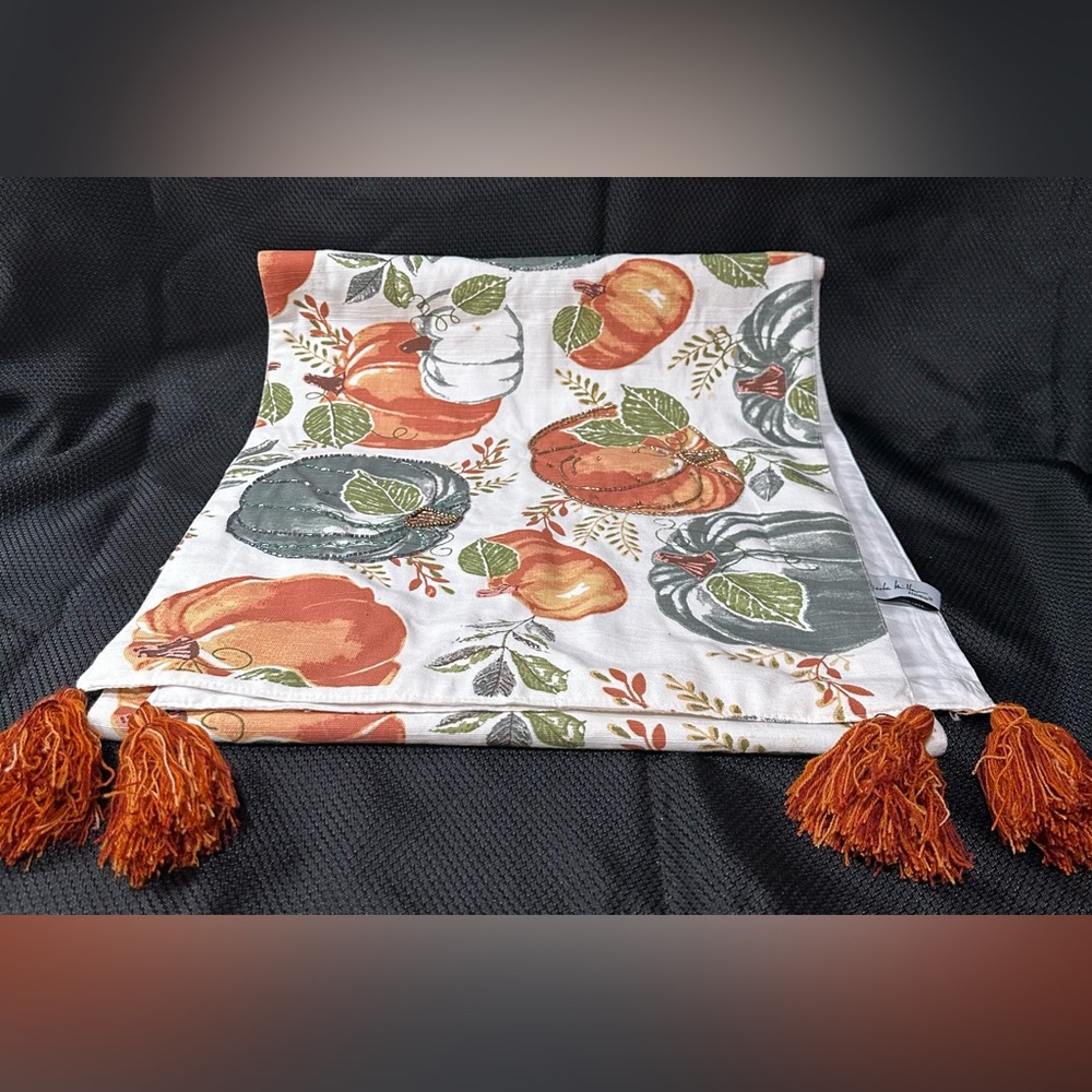 Nicole Miller Home Seasonal Harvest Design Table Runner With Tassels 72”x16”